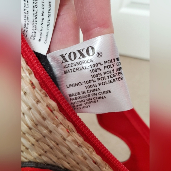 XOXO woven clutch bag natural bright red heart handle handbag imitation straw - Picture 11 of 15